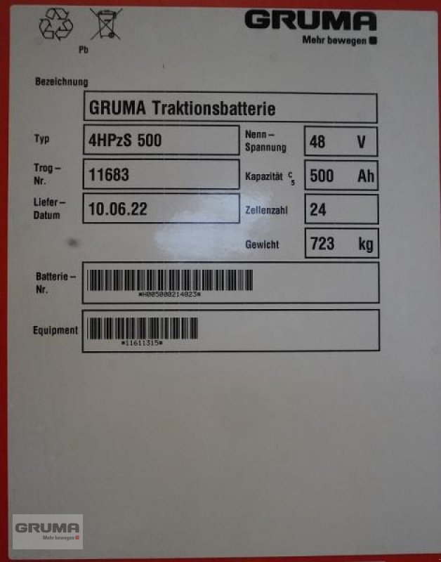 Sonstige Teile του τύπου Gruma 48 Volt 4 PzS 500 Ah, Gebrauchtmaschine σε Friedberg-Derching (Φωτογραφία 5)