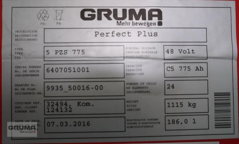 Sonstige Teile a típus Gruma 48 Volt 5 PzS 775 Ah, Gebrauchtmaschine ekkor: Friedberg-Derching (Kép 5)