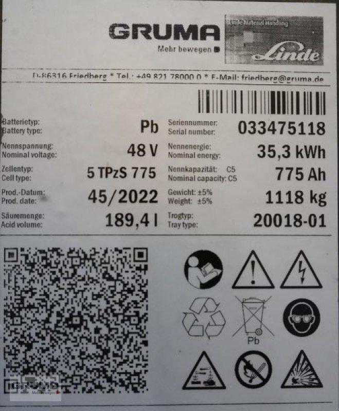 Sonstige Teile a típus Gruma 48 Volt 5 PzS 775 Ah, Gebrauchtmaschine ekkor: Friedberg-Derching (Kép 5)