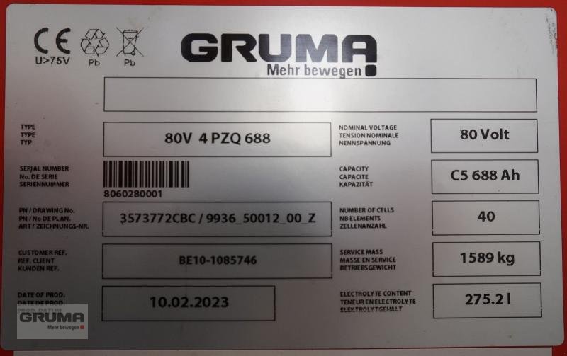 Sonstige Teile του τύπου Gruma 80 Volt 4 PzQ 688 Ah, Gebrauchtmaschine σε Friedberg-Derching (Φωτογραφία 6)