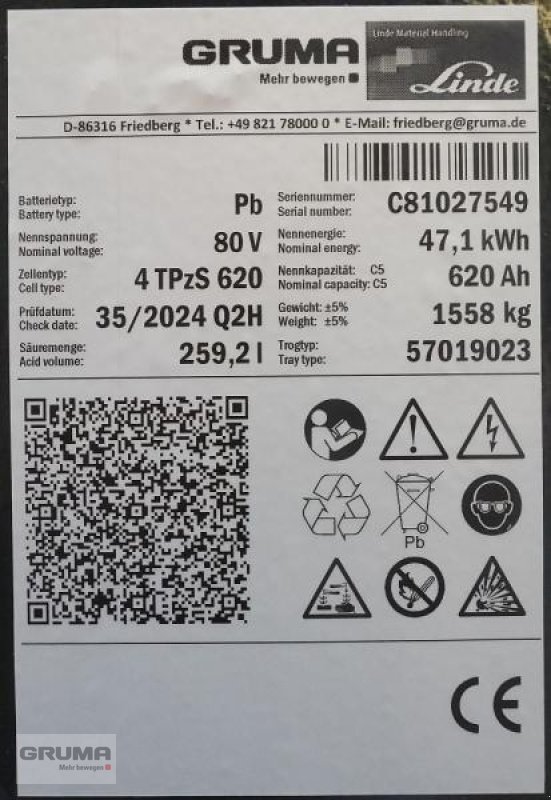 Sonstige Teile типа Gruma 80 Volt 4 PzS 620 Ah, Gebrauchtmaschine в Friedberg-Derching (Фотография 5)