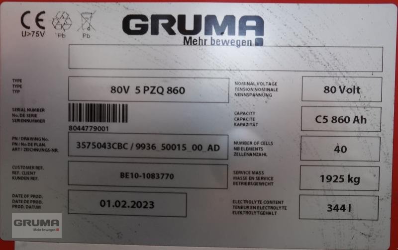 Sonstige Teile a típus Gruma 80 Volt 5 PzQ 860 Ah, Gebrauchtmaschine ekkor: Friedberg-Derching (Kép 6)