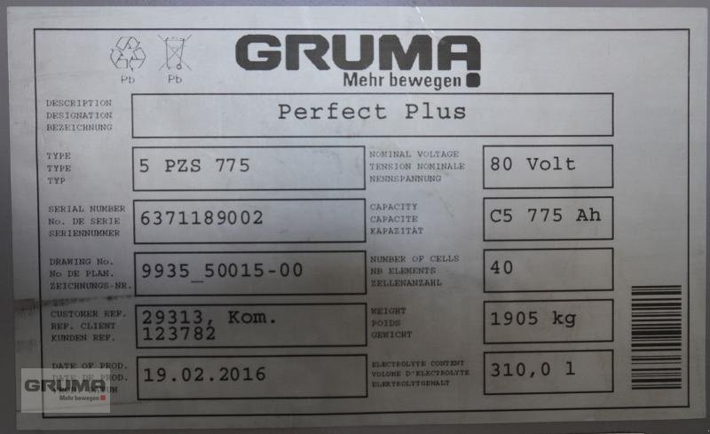 Sonstige Teile del tipo Gruma 80 Volt 5 PzS 775 Ah, Gebrauchtmaschine en Friedberg-Derching (Imagen 5)