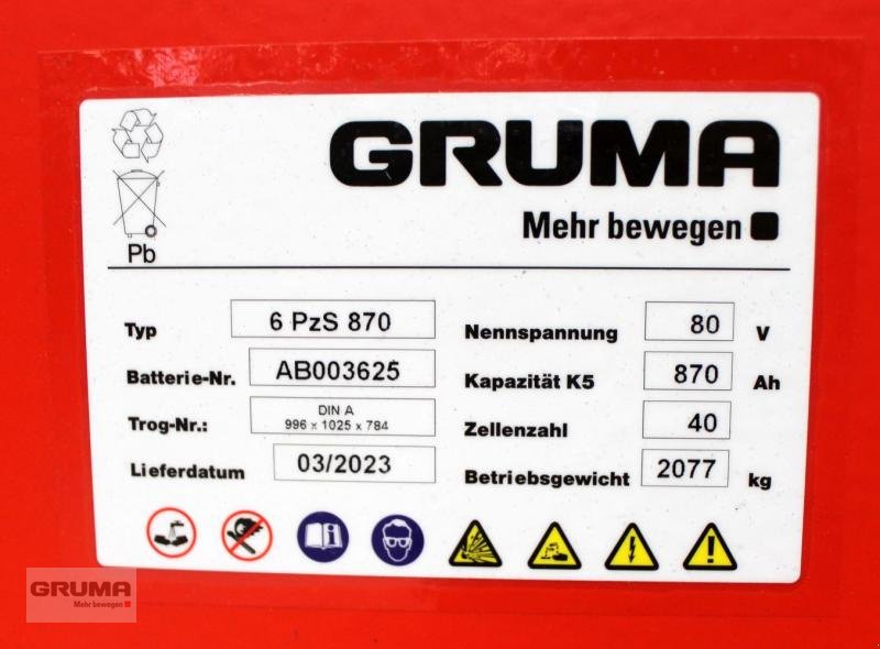 Sonstige Teile typu Gruma 80 Volt 6 PzS 870 Ah, Gebrauchtmaschine v Friedberg-Derching (Obrázek 5)