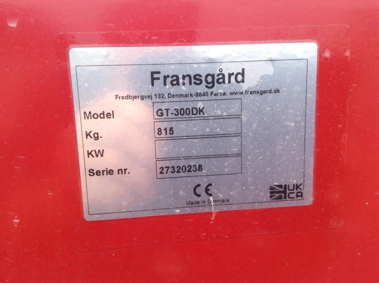 Sonstiges Zubehör от тип Fransgard GT-300 HY DK, Gebrauchtmaschine в Farsø (Снимка 2)