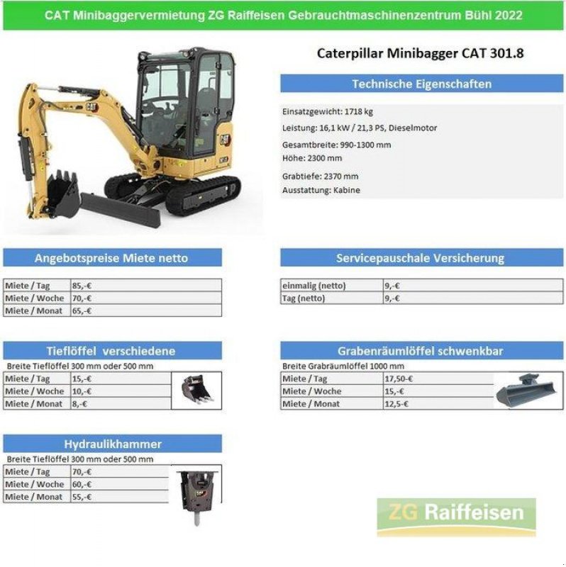 Sonstiges Türe ait Caterpillar Minibagger CAT 301.8, Neumaschine içinde Bühl (resim 4)