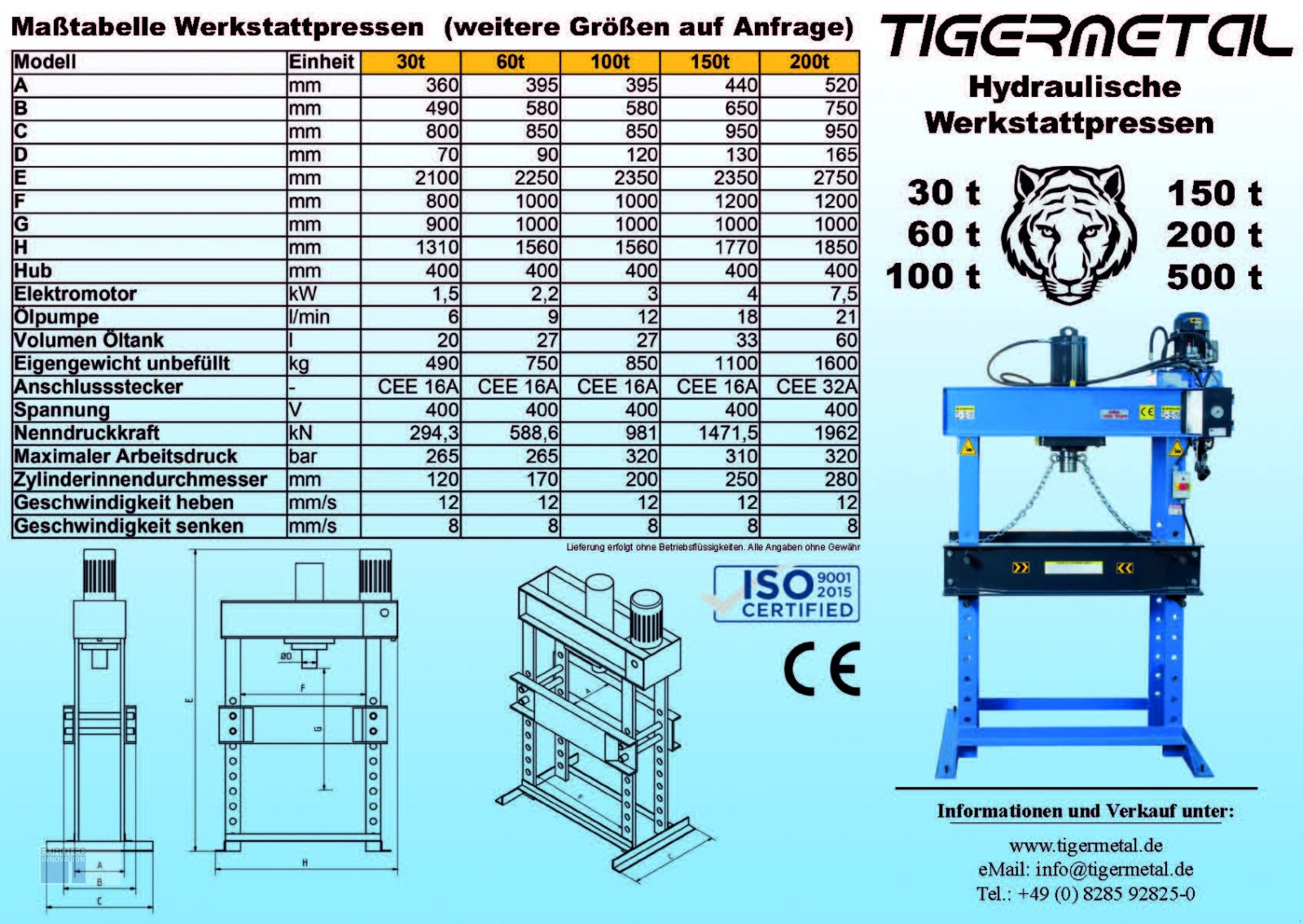 Sonstiges typu Tigermetal Werkstattpresse 100 Tonnen hydraulische Presse Hydraulikpresse, Neumaschine v Burtenbach (Obrázek 5)