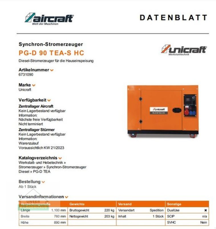 Stromaggregat du type Sonstige PG-D 90TEA, Neumaschine en Engerwitzdorf (Photo 5)