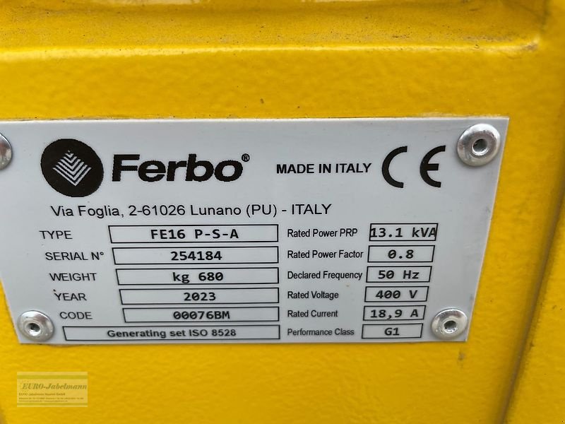 Stromerzeuger del tipo Ferbo FERBO Dieselstromerzeuger (13,1 KVA) Modell FE 16 P-S-A mit PERKINSMOTOR, Art. Nr.: 2,4,000869, NEU, Neumaschine en Itterbeck (Imagen 6)
