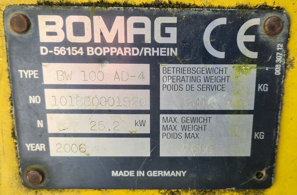 Tandemvibrationswalze του τύπου Bomag BW 100 AD-4, Gebrauchtmaschine σε BAZAINVILLE (Φωτογραφία 6)