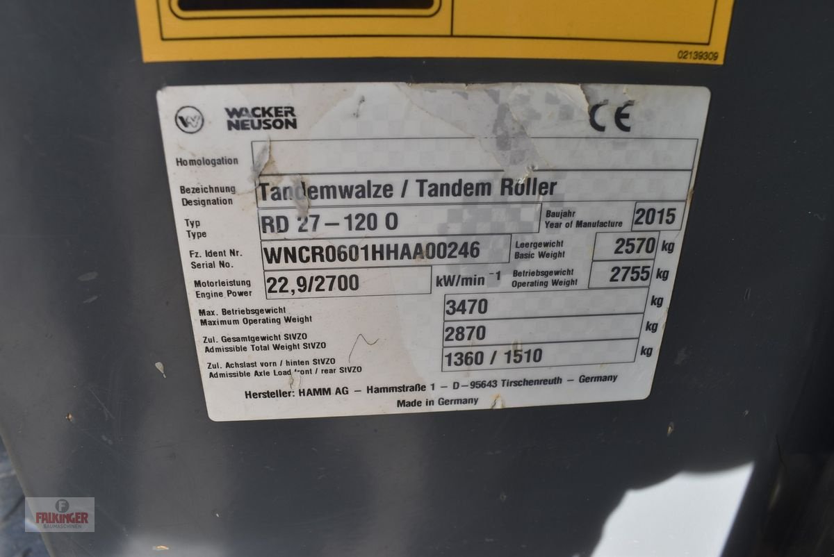 Tandemvibrationswalze Türe ait Wacker Neuson Neuson RD27-120, Gebrauchtmaschine içinde Putzleinsdorf (resim 12)