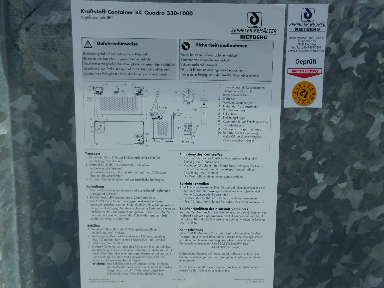 Tankanlage типа Rietberg Quadro IBC Typ KC 1000 *Mobiler Kraftstoff-Container *Dieseltankstelle *Tankanlage, Gebrauchtmaschine в Wagenfeld (Фотография 19)