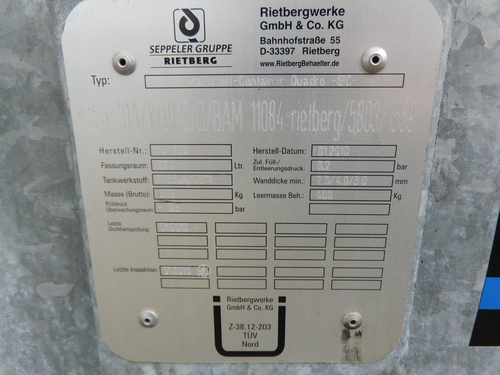 Tankanlage of the type Rietberg Quadro IBC Typ KC 1000 *Mobiler Kraftstoff-Container *Dieseltankstelle *Tankanlage, Gebrauchtmaschine in Wagenfeld (Picture 10)