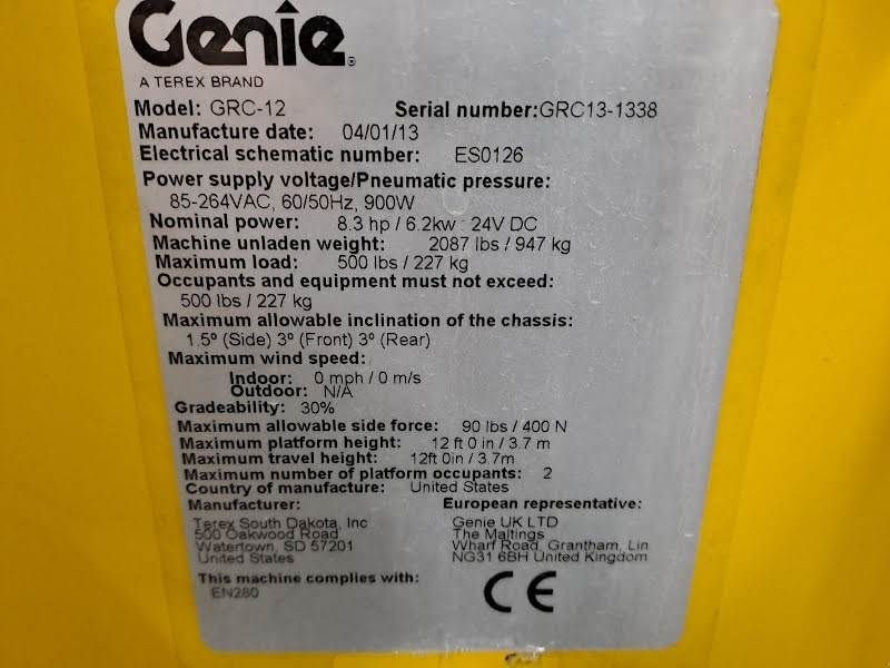 Teleskoparbeitsbühne del tipo Genie GRC-12, Gebrauchtmaschine en Waregem (Imagen 7)