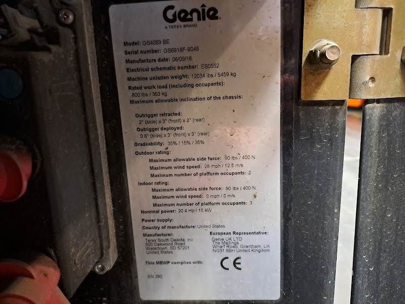 Teleskoparbeitsbühne Türe ait Genie GS-4069 BE, Gebrauchtmaschine içinde Waregem (resim 5)