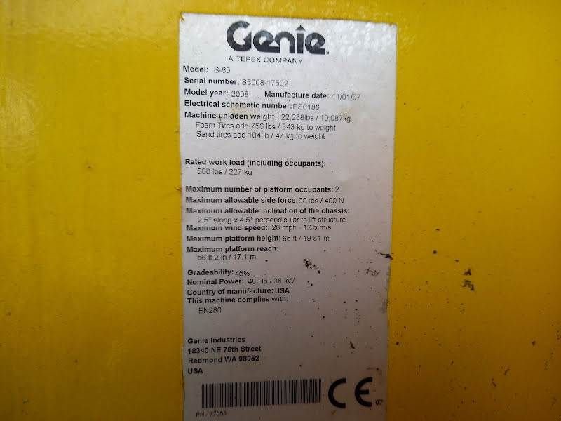 Teleskoparbeitsbühne del tipo Genie S-65, Gebrauchtmaschine en Waregem (Imagen 9)