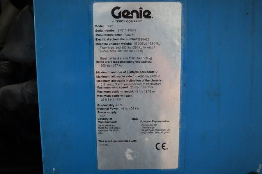 Teleskoparbeitsbühne типа Genie S45 Valid inspection, Diesel, 4x4 Drive, 15.72 m W, Gebrauchtmaschine в Groenlo (Фотография 7)