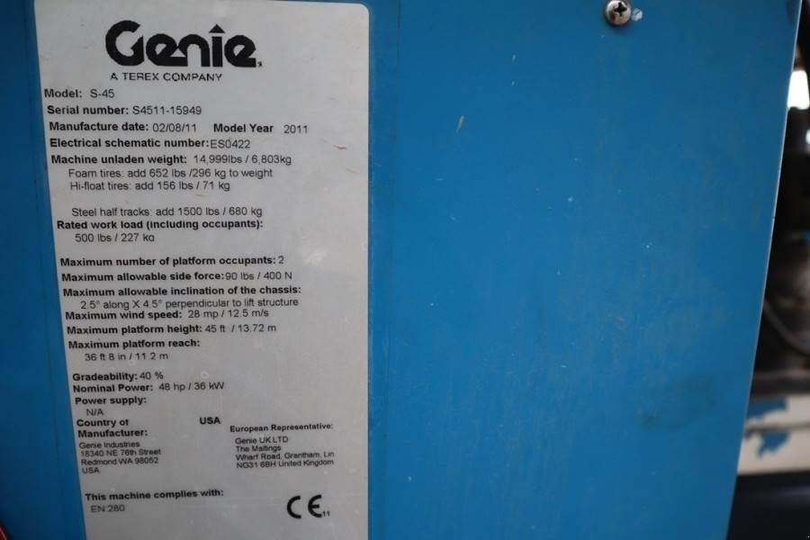 Teleskoparbeitsbühne του τύπου Genie S45 Valid inspection, Diesel, 4x4 Drive, 15.72 m W, Gebrauchtmaschine σε Groenlo (Φωτογραφία 7)