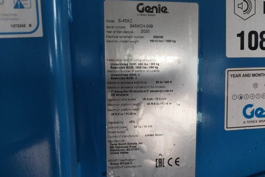 Teleskoparbeitsbühne Türe ait Genie S45XC Valid inspection, *Guarantee! 15.5m Working, Gebrauchtmaschine içinde Groenlo (resim 7)