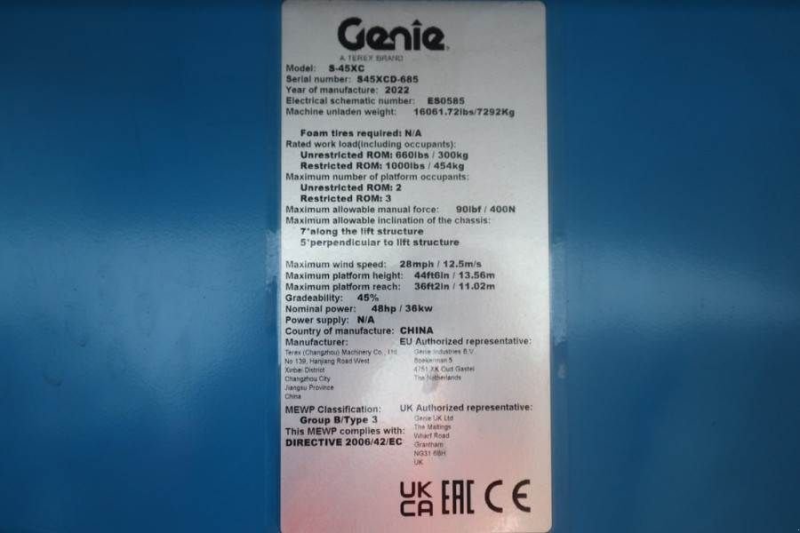 Teleskoparbeitsbühne типа Genie S45XC Valid Inspection, *Guarantee! Diesel, 4x4 Dr, Gebrauchtmaschine в Groenlo (Фотография 7)