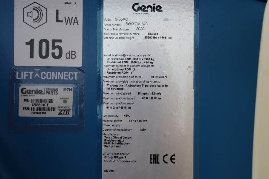 Teleskoparbeitsbühne a típus Genie S65XC Valid inspection, *Guarantee! Diesel, 4x4 Dr, Gebrauchtmaschine ekkor: Groenlo (Kép 7)