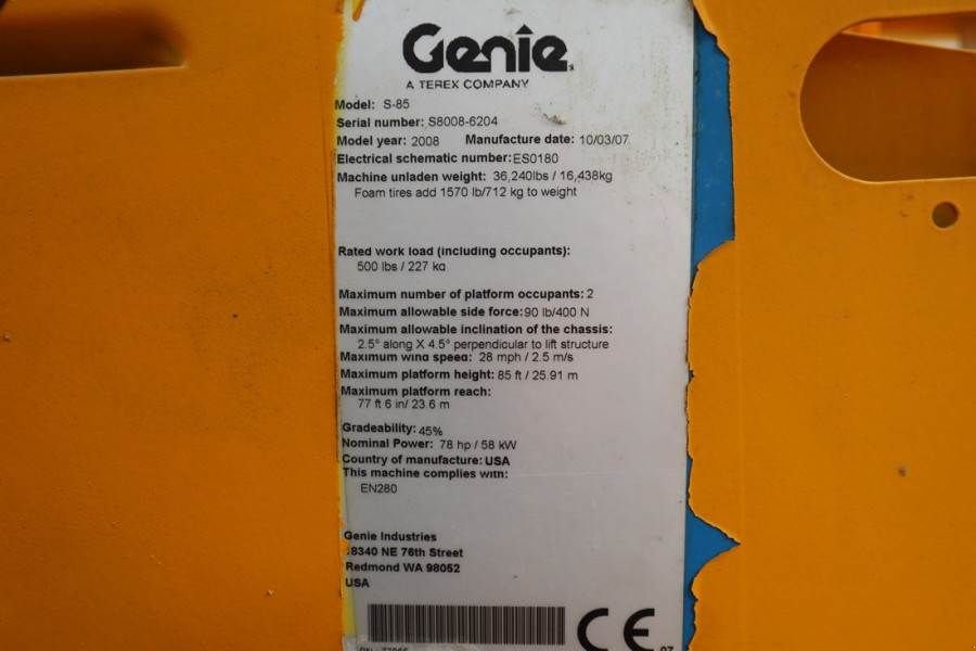 Teleskoparbeitsbühne Türe ait Genie S85 Diesel, 4x4 Drive, 27.7m Working Height, Conti, Gebrauchtmaschine içinde Groenlo (resim 7)