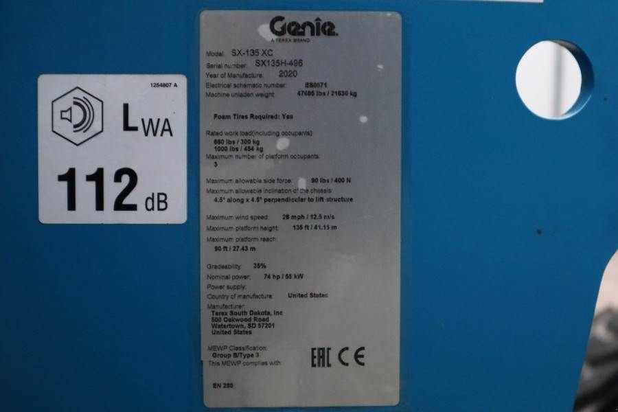 Teleskoparbeitsbühne typu Genie SX135 XC Valid inspection, *Guarantee! 43m Working, Gebrauchtmaschine v Groenlo (Obrázek 7)