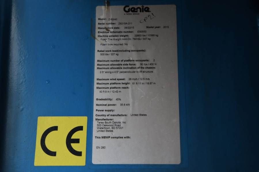 Teleskoparbeitsbühne des Typs Genie Z62/40 Valid inspection, *Guarantee! Diesel, 4x4 D, Gebrauchtmaschine in Groenlo (Bild 7)