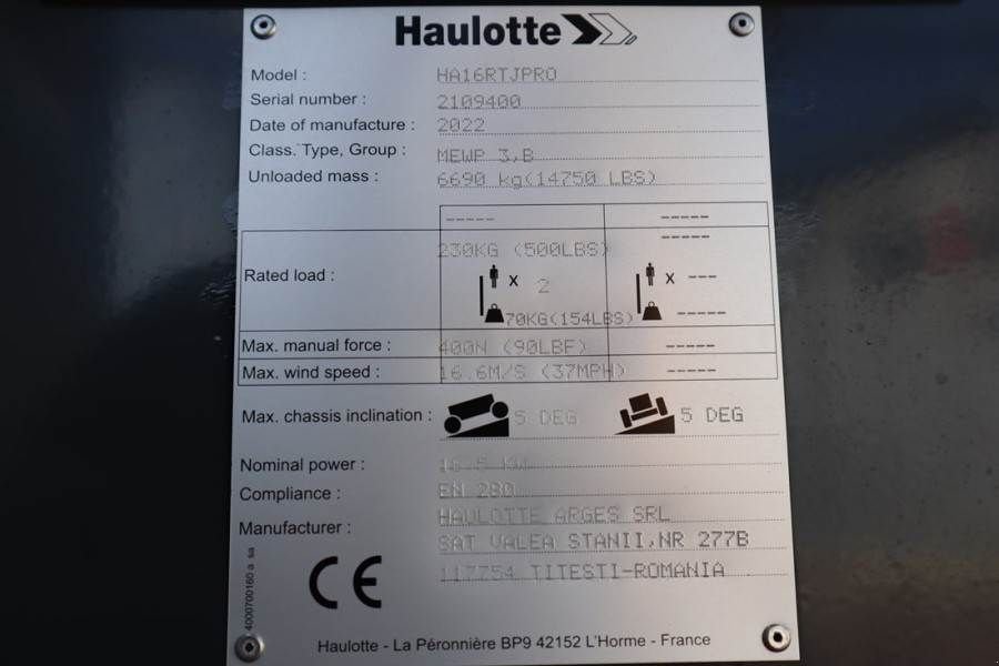 Teleskoparbeitsbühne a típus Haulotte HA16RTJ Pro Valid Inspection, *Guarantee! Diesel,, Gebrauchtmaschine ekkor: Groenlo (Kép 7)