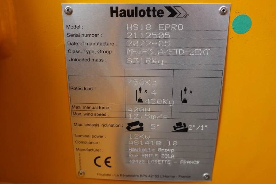 Teleskoparbeitsbühne typu Haulotte HS18EPRO Valid Inspection, *Guarantee! Full Electr, Gebrauchtmaschine v Groenlo (Obrázek 10)