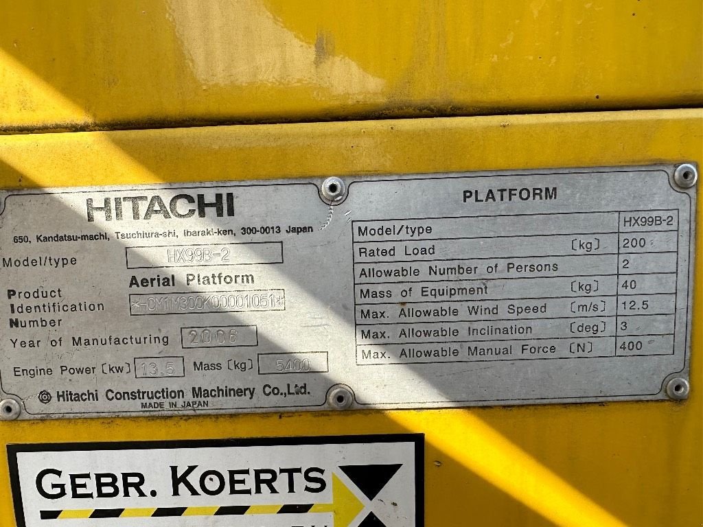 Teleskoparbeitsbühne typu Hitachi HX 99 B-2 railroad, Gebrauchtmaschine w WIJCHEN (Zdjęcie 5)