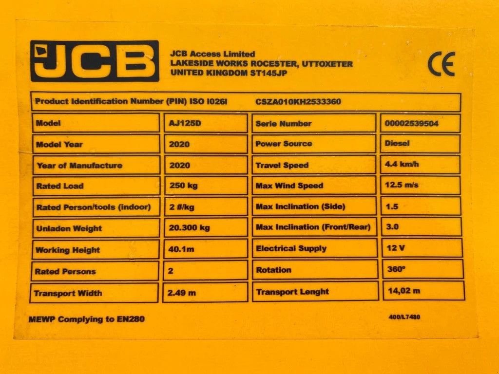 Teleskoparbeitsbühne a típus JCB AJ125D Diesel Telescoop Hoogwerker 40 Meter Werkhoogte as New !, Gebrauchtmaschine ekkor: VEEN (Kép 8)