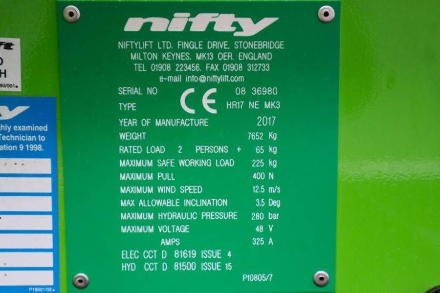 Teleskoparbeitsbühne Türe ait Niftylift HR17NE Electric, 4x2 Drive, 17m Working Height, 9., Gebrauchtmaschine içinde Groenlo (resim 7)