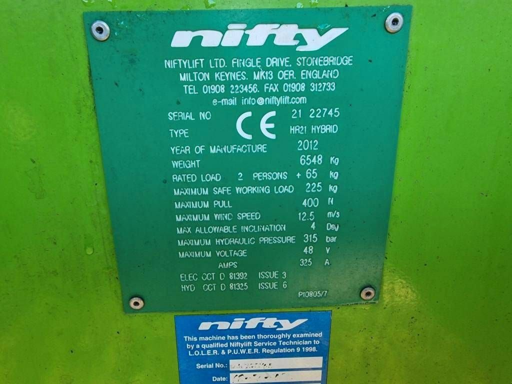 Teleskoparbeitsbühne del tipo Niftylift HR21 HYBRID 4x4 knikarmhoogwerker nifty hoogwerker, Gebrauchtmaschine en Hooge mierde (Imagen 9)