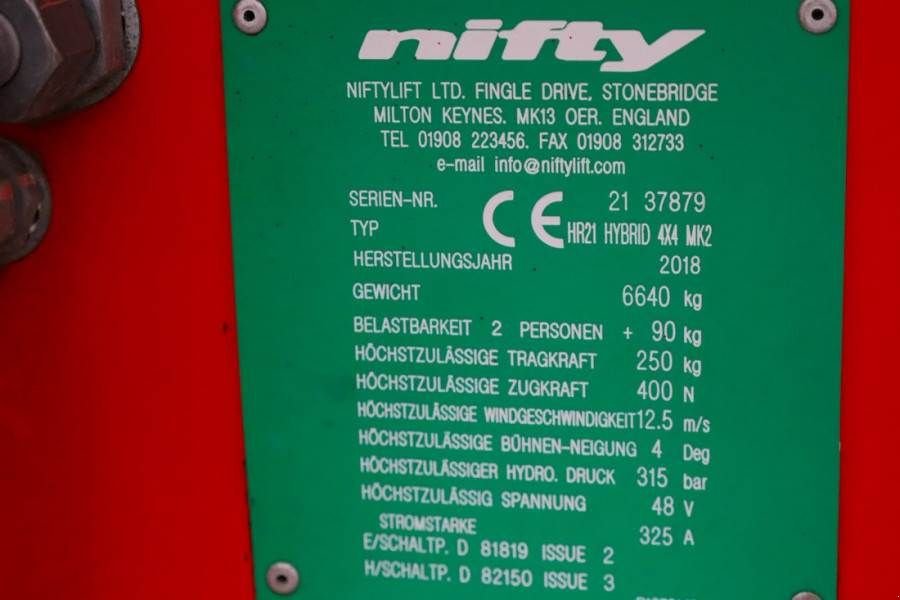 Teleskoparbeitsbühne Türe ait Niftylift HR21 HYBRIDE 4x4 Valid Inspection, Hybrid, 4x4 Dri, Gebrauchtmaschine içinde Groenlo (resim 7)