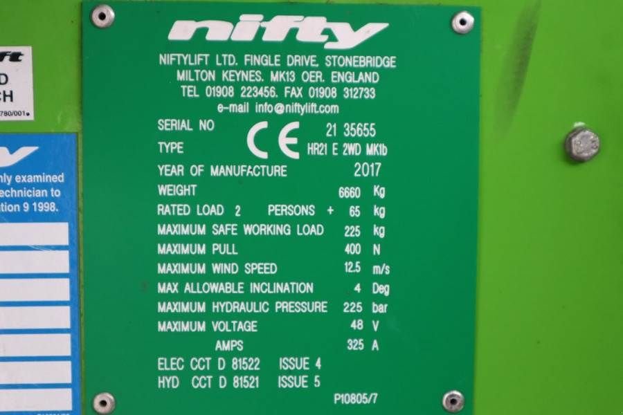 Teleskoparbeitsbühne typu Niftylift HR21E Electric, 4x2 Drive, 21m Working Height, 13m, Gebrauchtmaschine v Groenlo (Obrázek 8)