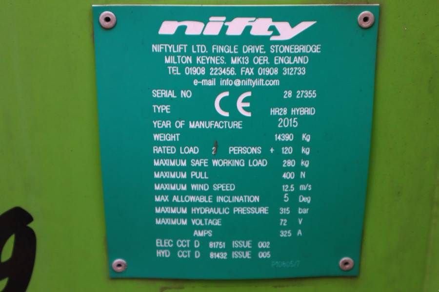 Teleskoparbeitsbühne Türe ait Niftylift HR28 HYBRIDE Valid inspection, *Guarantee! Hybrid,, Gebrauchtmaschine içinde Groenlo (resim 8)