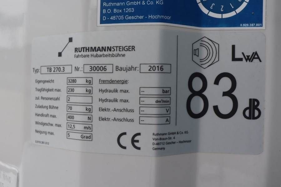 Teleskoparbeitsbühne du type Ruthmann TB270.3 Driving Licence B/3. Volkswagen Crafter TD, Gebrauchtmaschine en Groenlo (Photo 7)