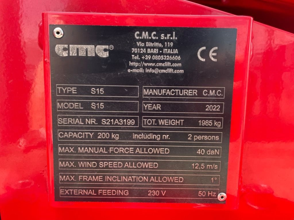 Teleskoparbeitsbühne Türe ait Sonstige CMC S 15, Gebrauchtmaschine içinde WIJCHEN (resim 3)