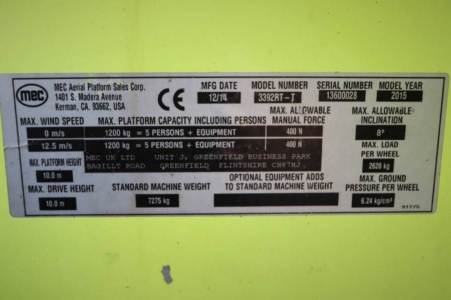 Teleskoparbeitsbühne typu Sonstige MEC 3392RT-T Diesel, 4x4 Drive, 12m Working Height, 12, Gebrauchtmaschine w Groenlo (Zdjęcie 7)