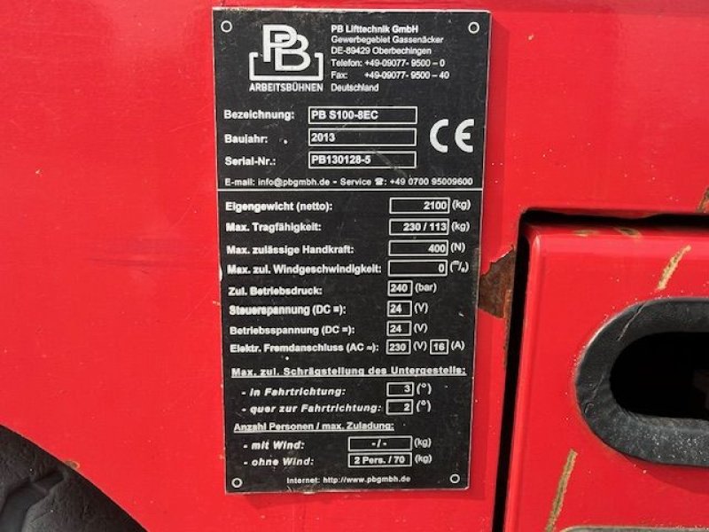 Teleskoparbeitsbühne tip Sonstige PB Lift S100-8EC, Gebrauchtmaschine in Enschede (Poză 9)