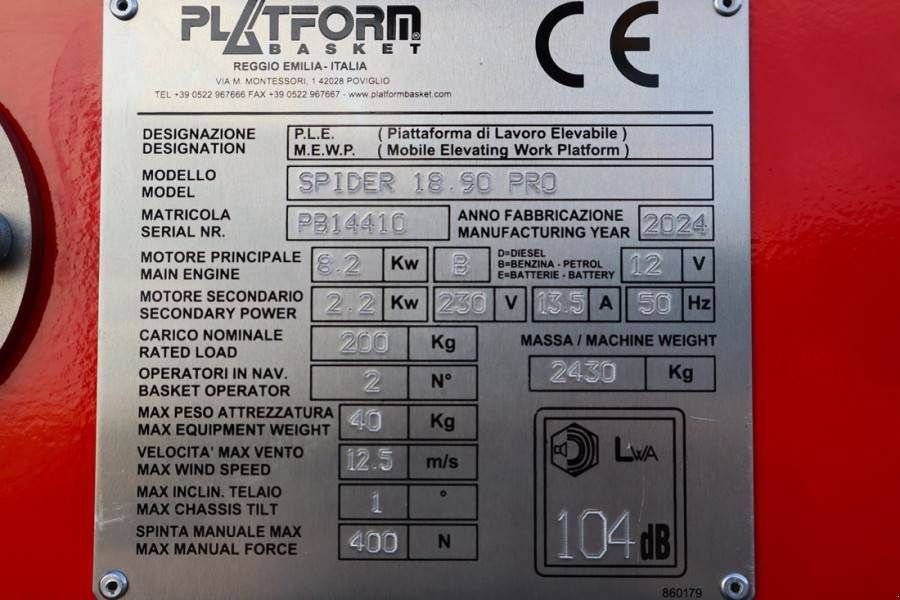 Teleskoparbeitsbühne van het type Sonstige Platform BAS Spider 18.90 PRO CE Declaration, Vali, Gebrauchtmaschine in Groenlo (Foto 8)