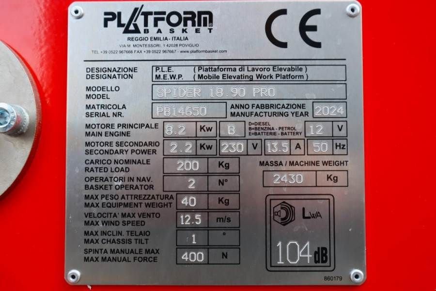 Teleskoparbeitsbühne of the type Sonstige Platform BAS Spider 18.90 PRO CE Declaration, Vali, Gebrauchtmaschine in Groenlo (Picture 7)