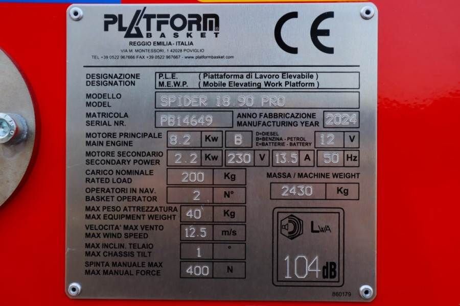 Teleskoparbeitsbühne van het type Sonstige Platform BAS Spider 18.90 PRO CE Declaration, Vali, Gebrauchtmaschine in Groenlo (Foto 7)