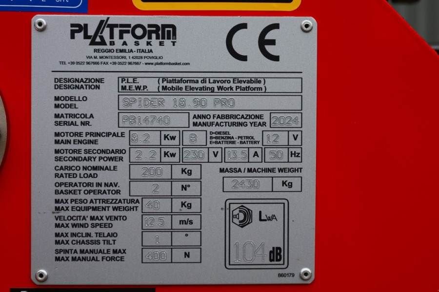 Teleskoparbeitsbühne des Typs Sonstige Platform BAS Spider 18.90 PRO CE Declaration, Vali, Gebrauchtmaschine in Groenlo (Bild 7)