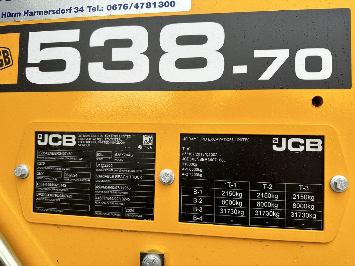 Teleskoplader a típus JCB 538-70 AGRI, Mietmaschine ekkor: Hürm (Kép 14)