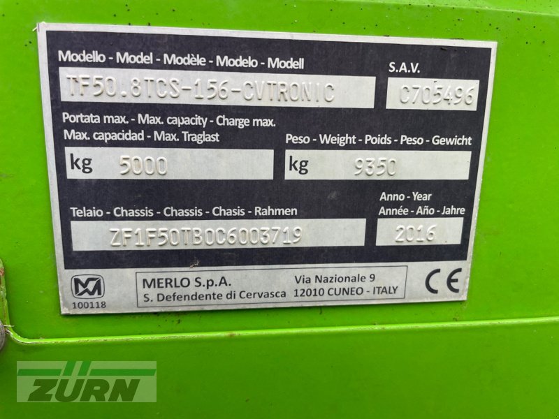 Teleskoplader от тип Merlo TF 50.8 TCS-156 CVTRONIC, Gebrauchtmaschine в Kanzach (Снимка 13)