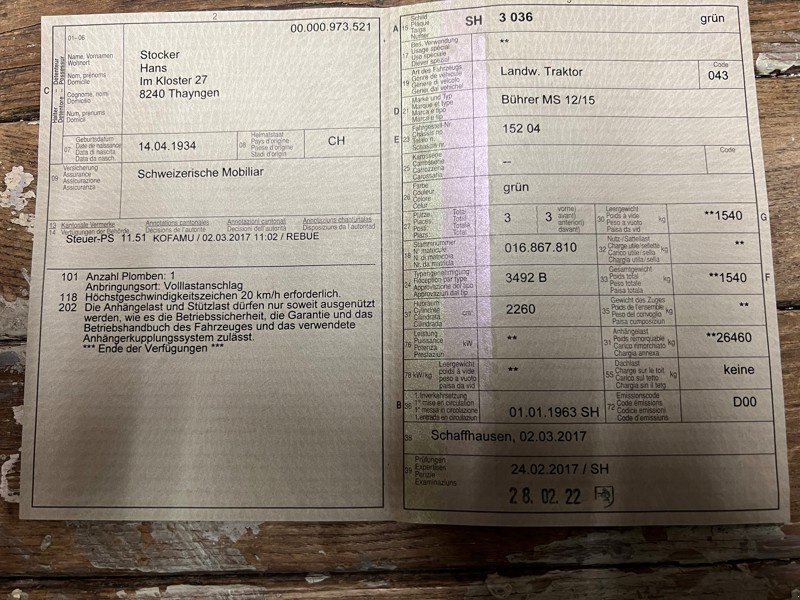 Traktor typu Bührer MS 12/15, Gebrauchtmaschine v Schaffhausen (Obrázok 8)