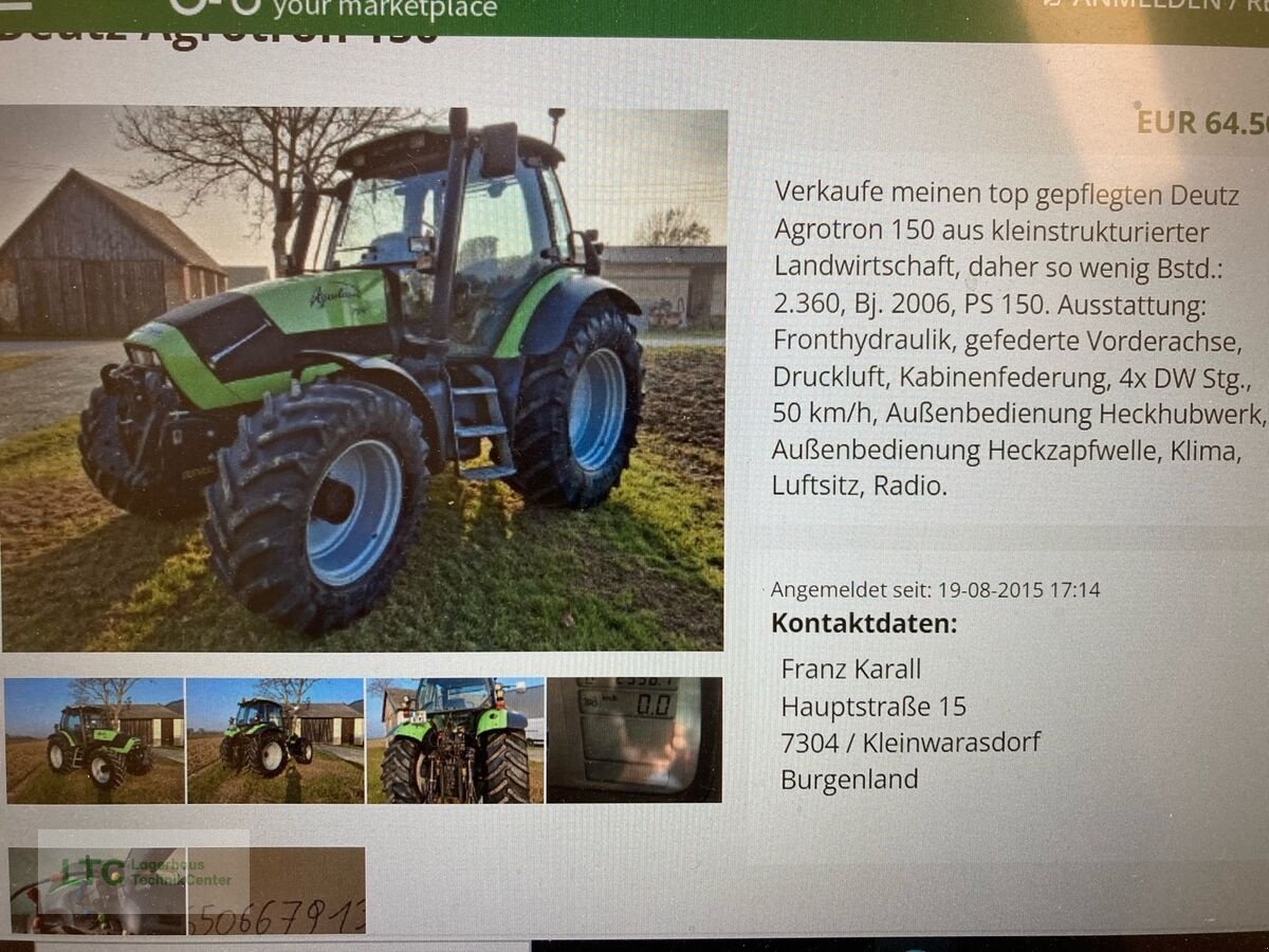 Traktor типа Deutz Agrotron 150, Gebrauchtmaschine в Großpetersdorf (Фотография 19)