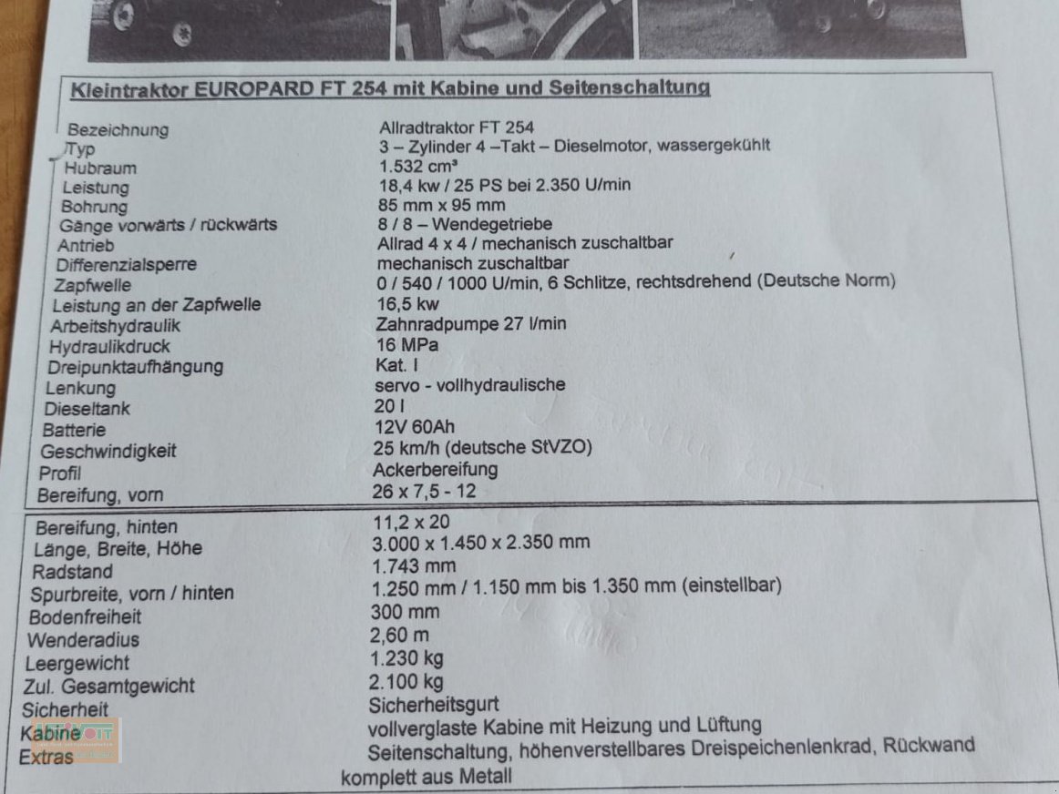 Traktor typu Europard FT 254, Gebrauchtmaschine v Warmensteinach (Obrázek 13)